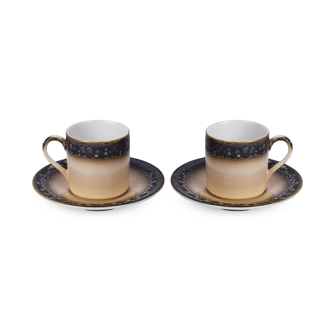 طقم فنجان قهوة مع صحن من ايه ايه وان - قطعتين - بنى - 12.5*13