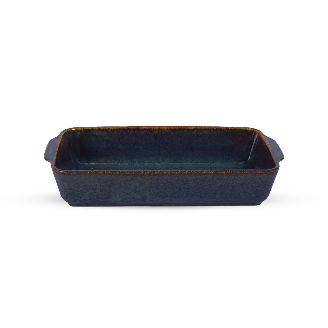 صينية فرن مستطيلة متوسطة مصنوعة يدويًا - 33 سم - كحلي