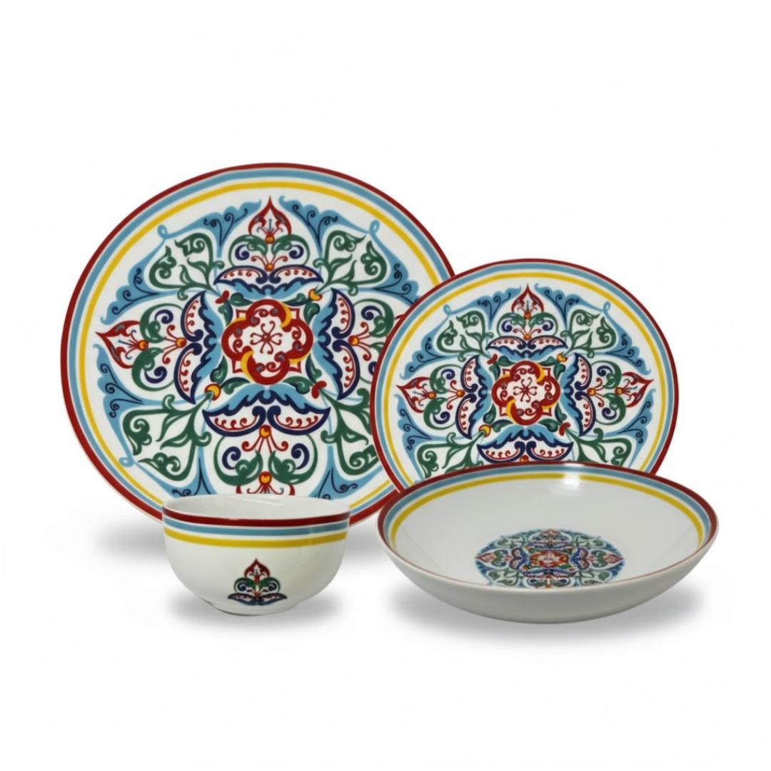 ديليسيا بورسلين طقم عشاء بتصميم تركي - 24 قطعة - أحمر