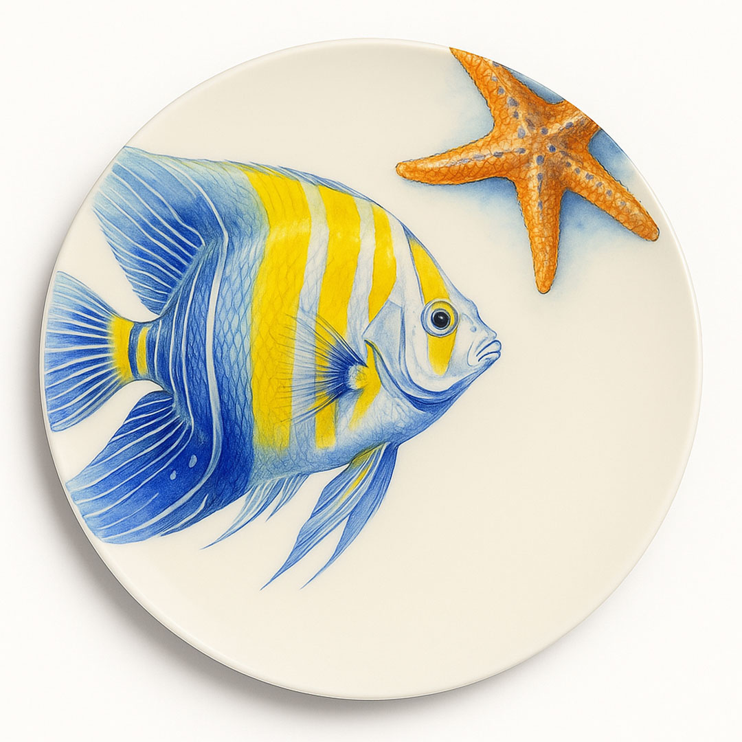 طبق بورسلين مطبوع من ديليشيا - تصميم سمكة - 27 سم