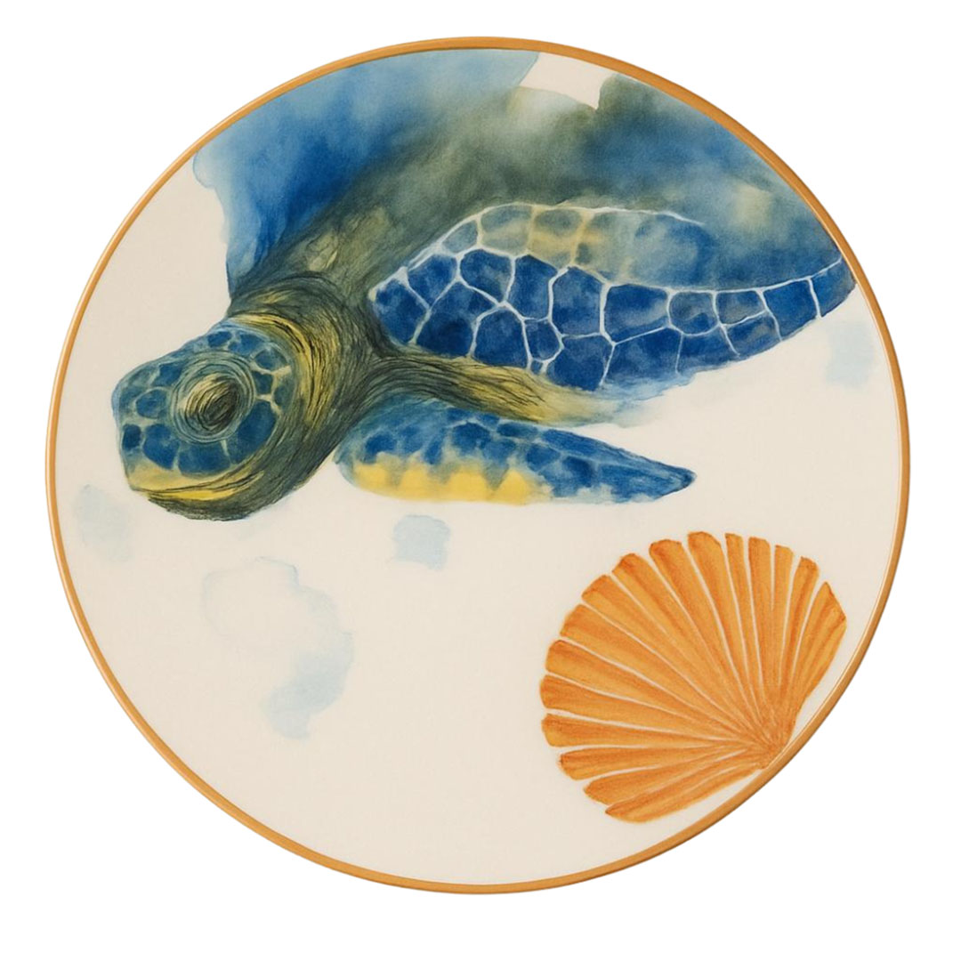 طبق بورسلين ذهبي مطبوع من ديليشيا - تصميم سلحفاة - 27 سم