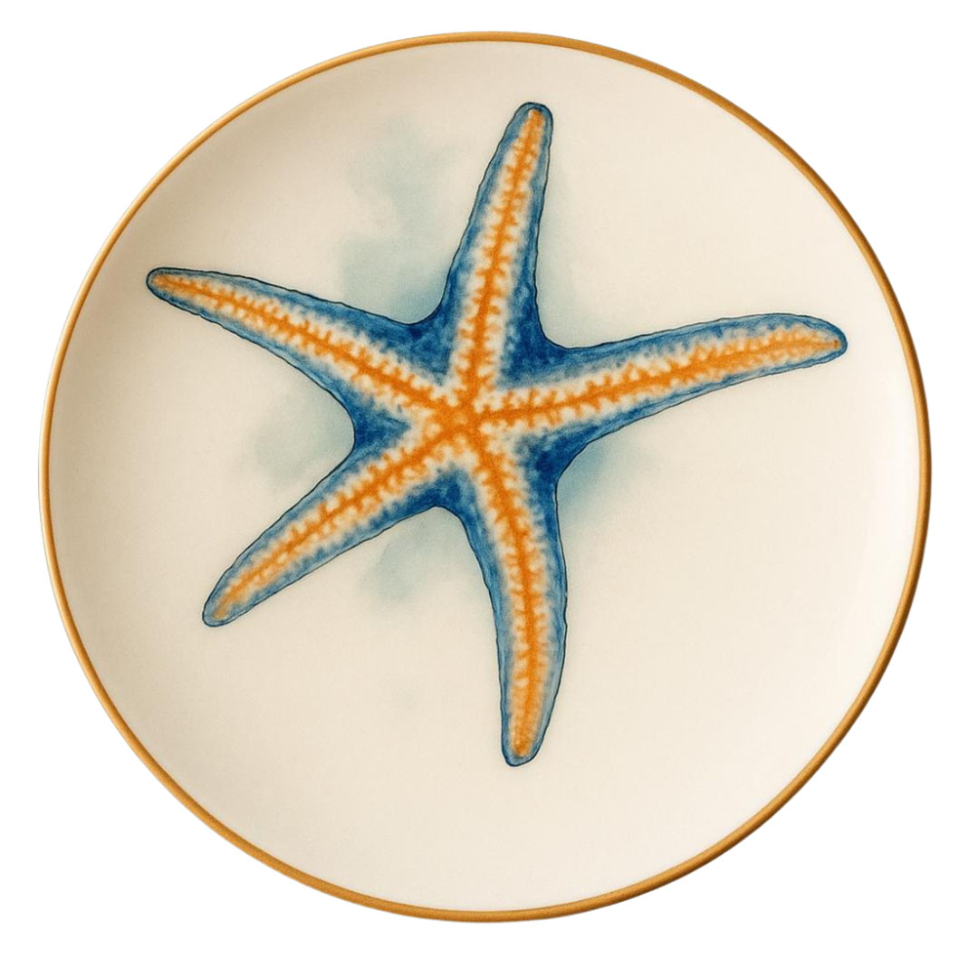 طبق بورسلين ذهبي مطبوع من ديليشيا - تصميم نجمة بحر - 27 سم