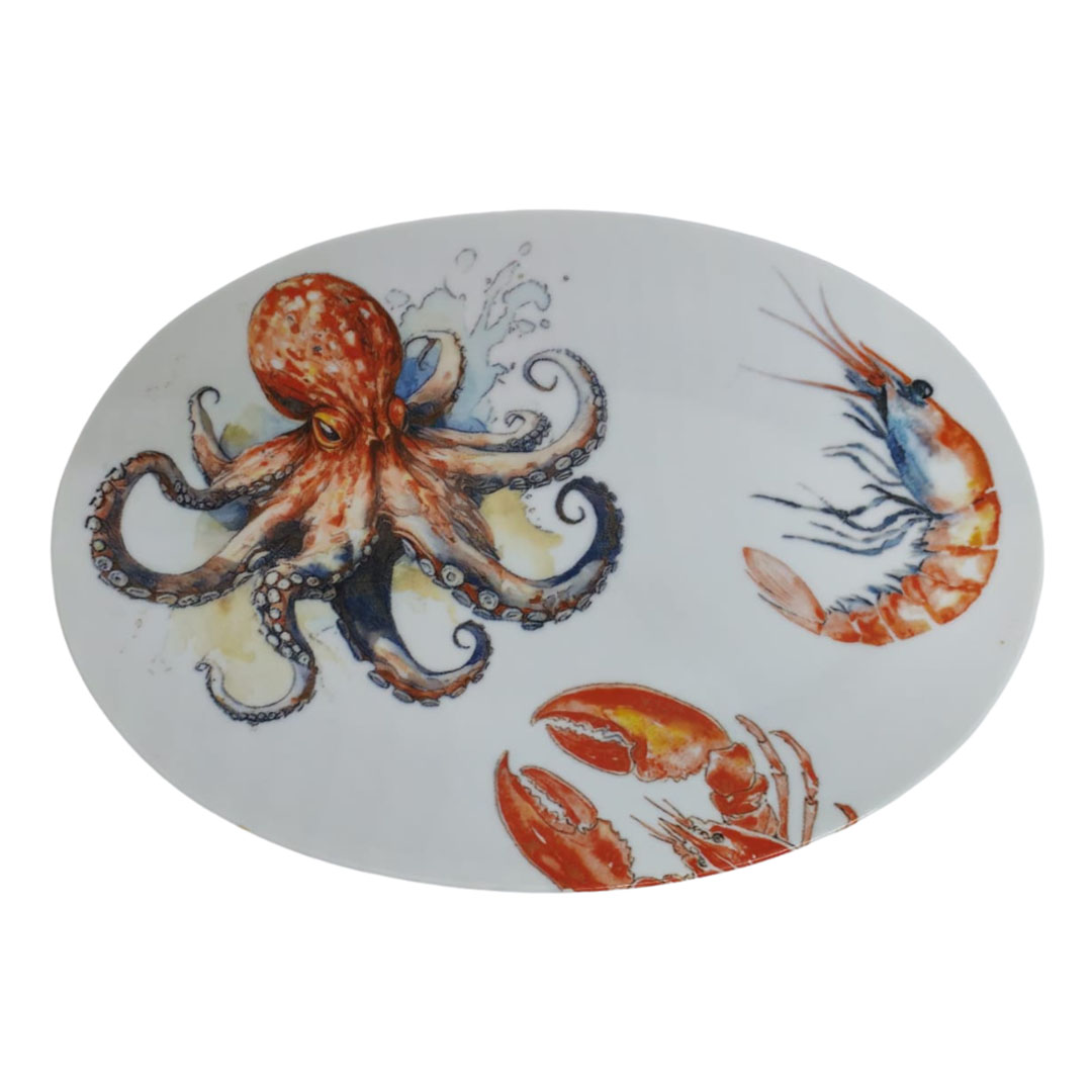 طبق بورسلين للتقديم بنقش ديجيتال - 36 سم - أخطبوط