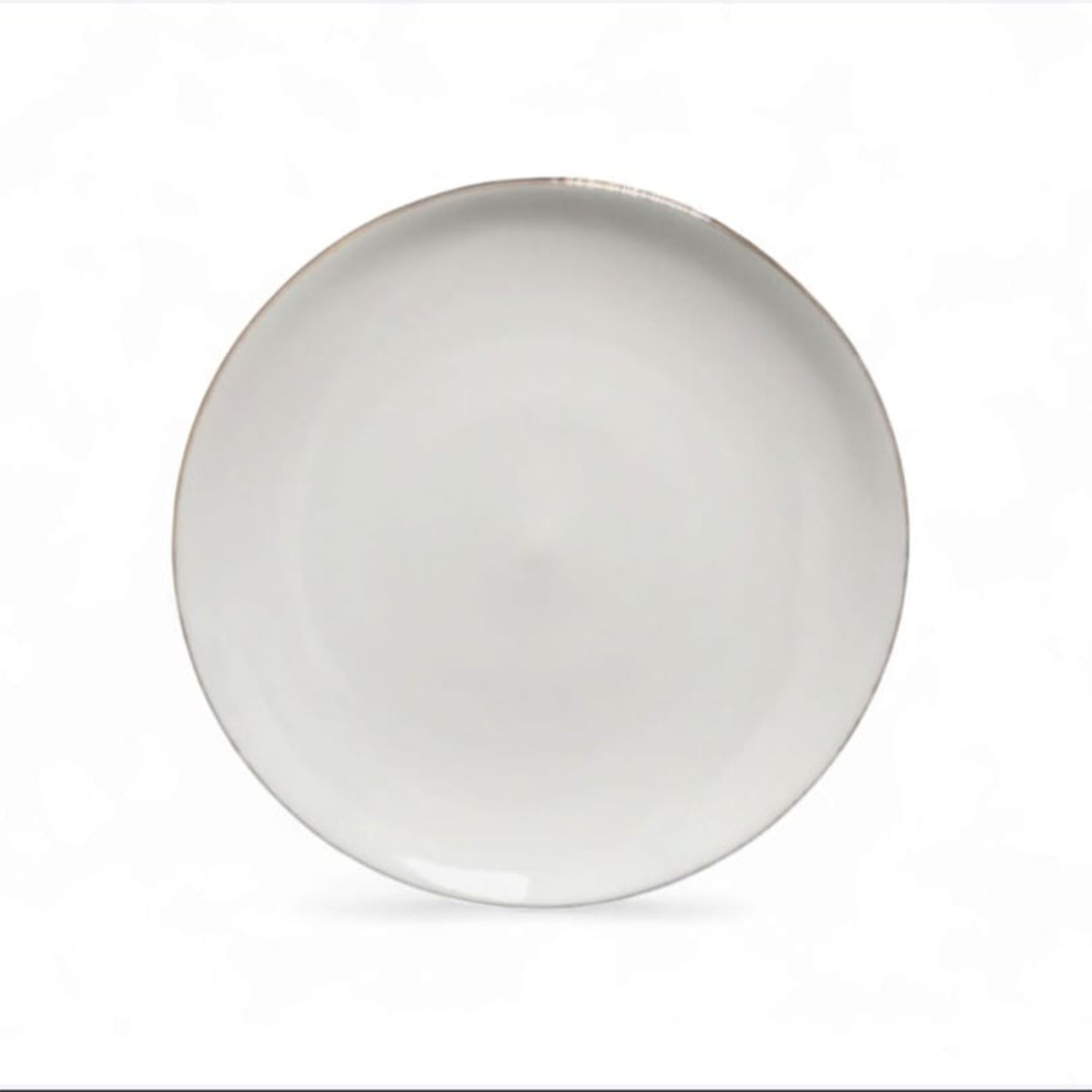 طبق عشا بورسلين بحواف ذهبية - 21 سم - أبيض