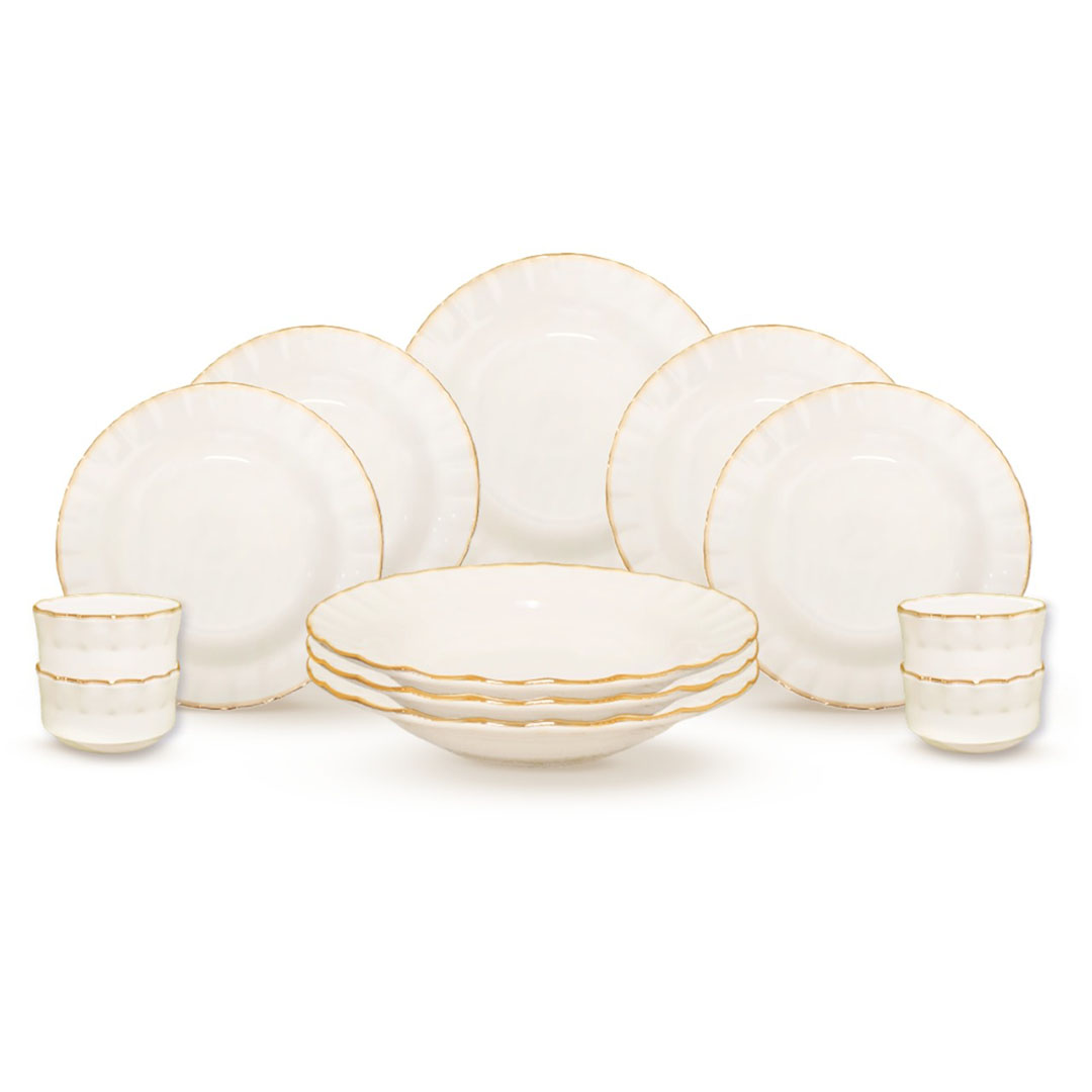 طقم عشاء بورسلين عاجى بخط ذهبي من ديليشيا - كوين - 24 قطعة