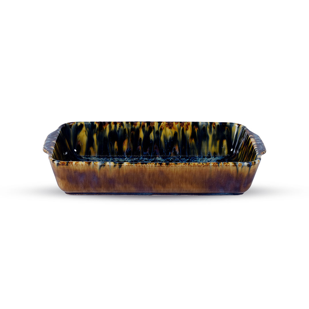 صينية فرن مستطيلة صغيرة مصنوعة يدويًا - 27 سم - بني