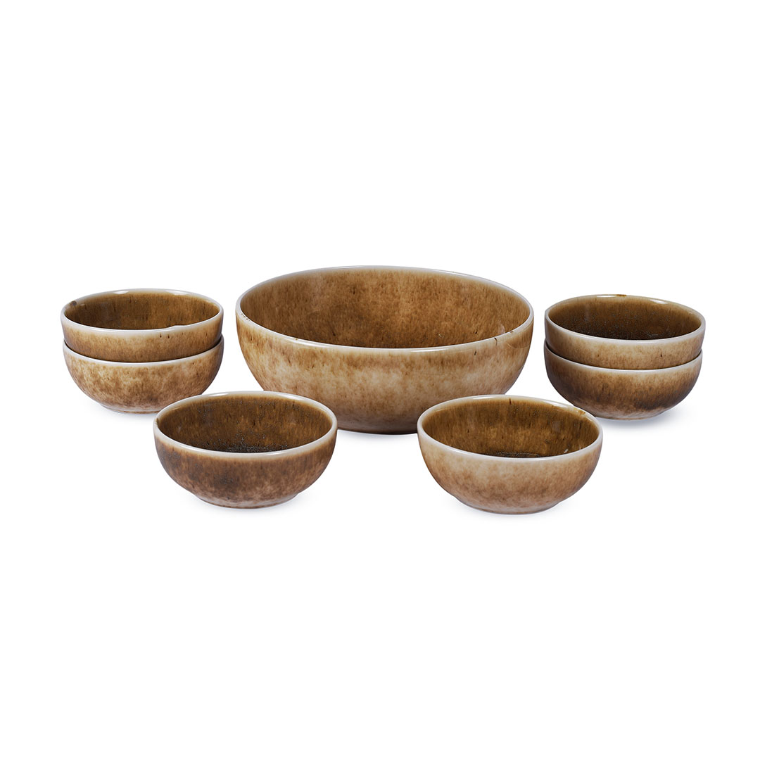 طقم خشاف بورسلين يدوي ملون من ايه ايه وان - 7 قطع - بني - 23 و 13سم