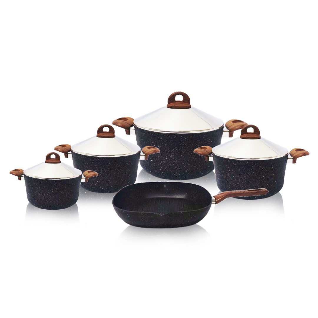 طقم أواني طهي تيتانيوم من كوكون - 9 قطع - أسود