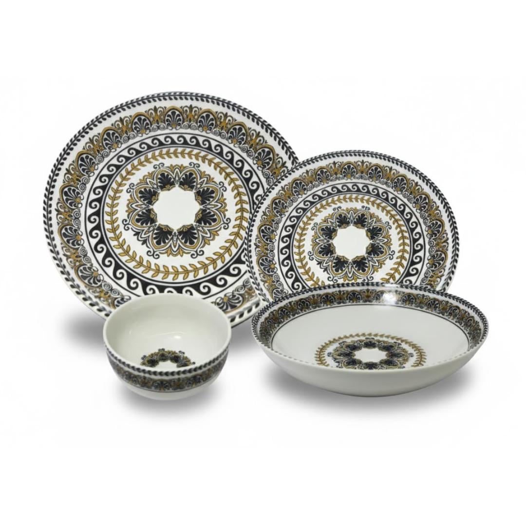 ديليسيا بورسلين طقم عشاء بتصميم تركي - 24 قطعة - أسود/أصفر