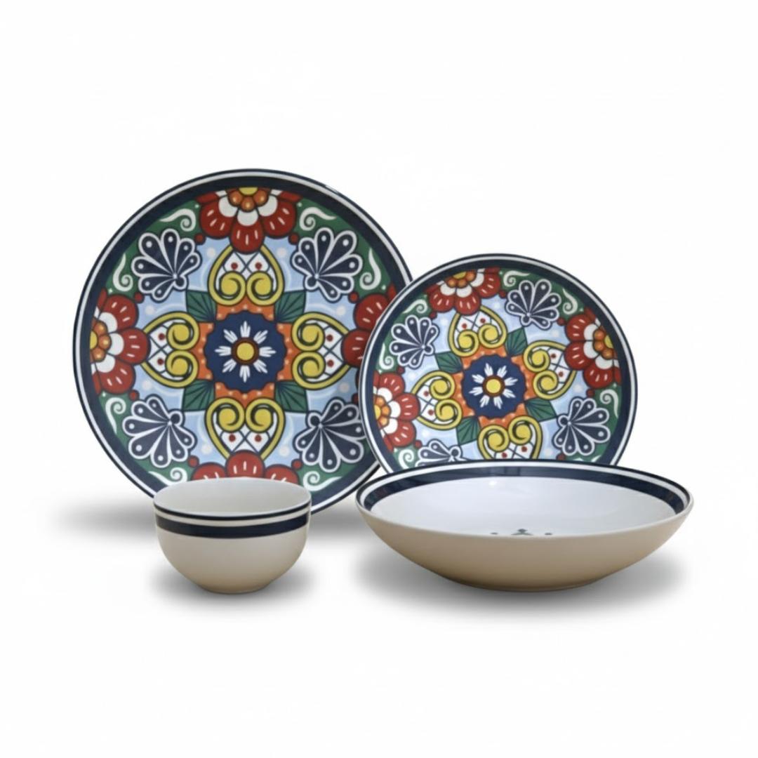 ديليسيا بورسلين طقم عشاء بتصميم تركي - 24 قطعة - أصفر/أخضر