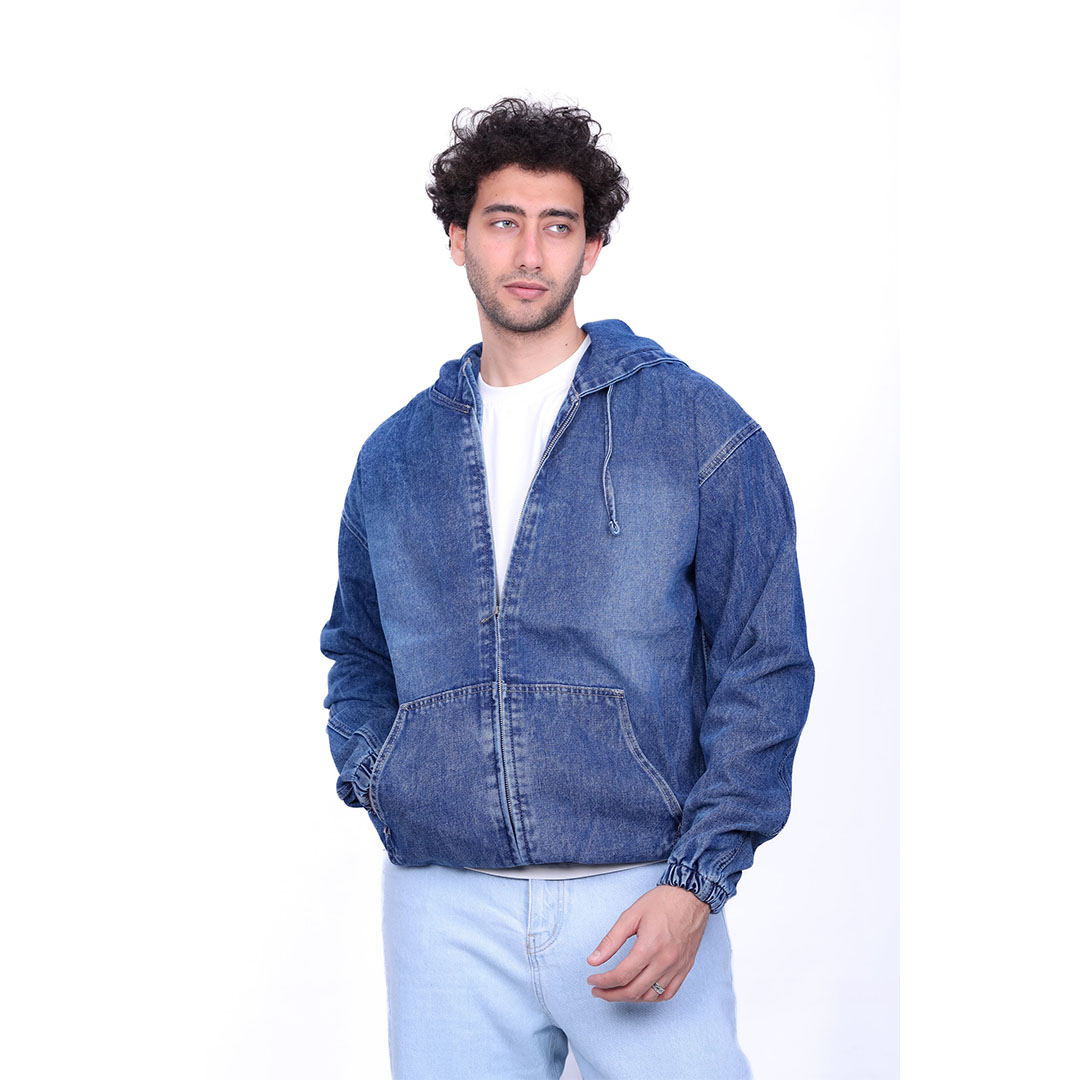 جاكيت جينز بغطاء رأس وسوستة - 6014