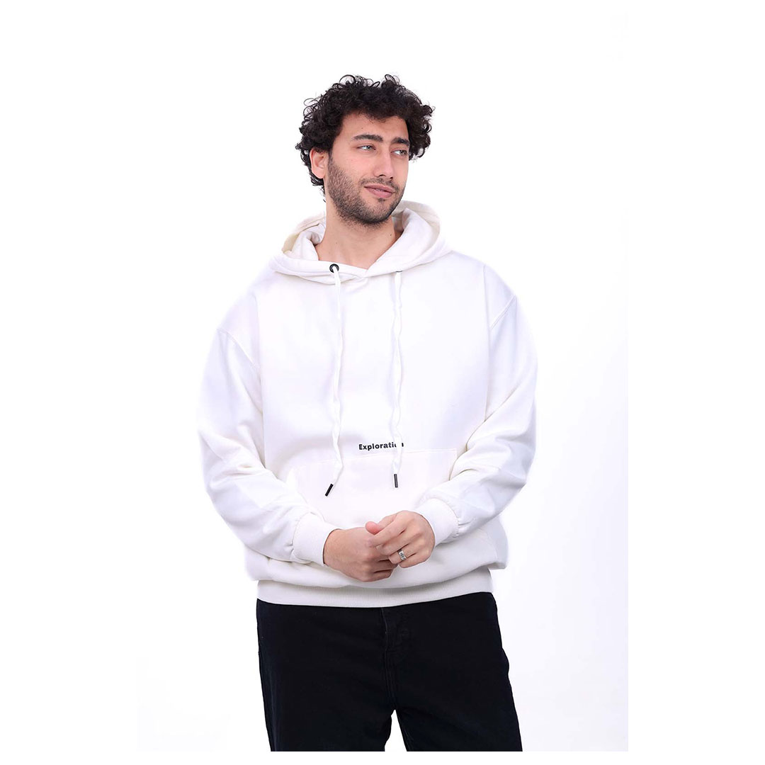 سويتشيرت ميلتون أوفر سايز بطباعة Exploration وجيب - أبيض