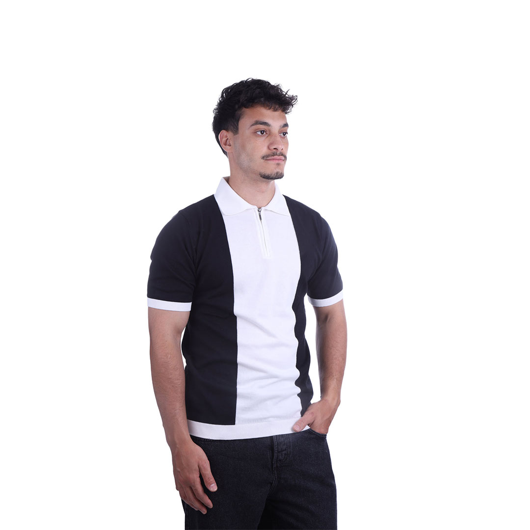 قميص بولو منقوش بسحاب بلونين رجالي