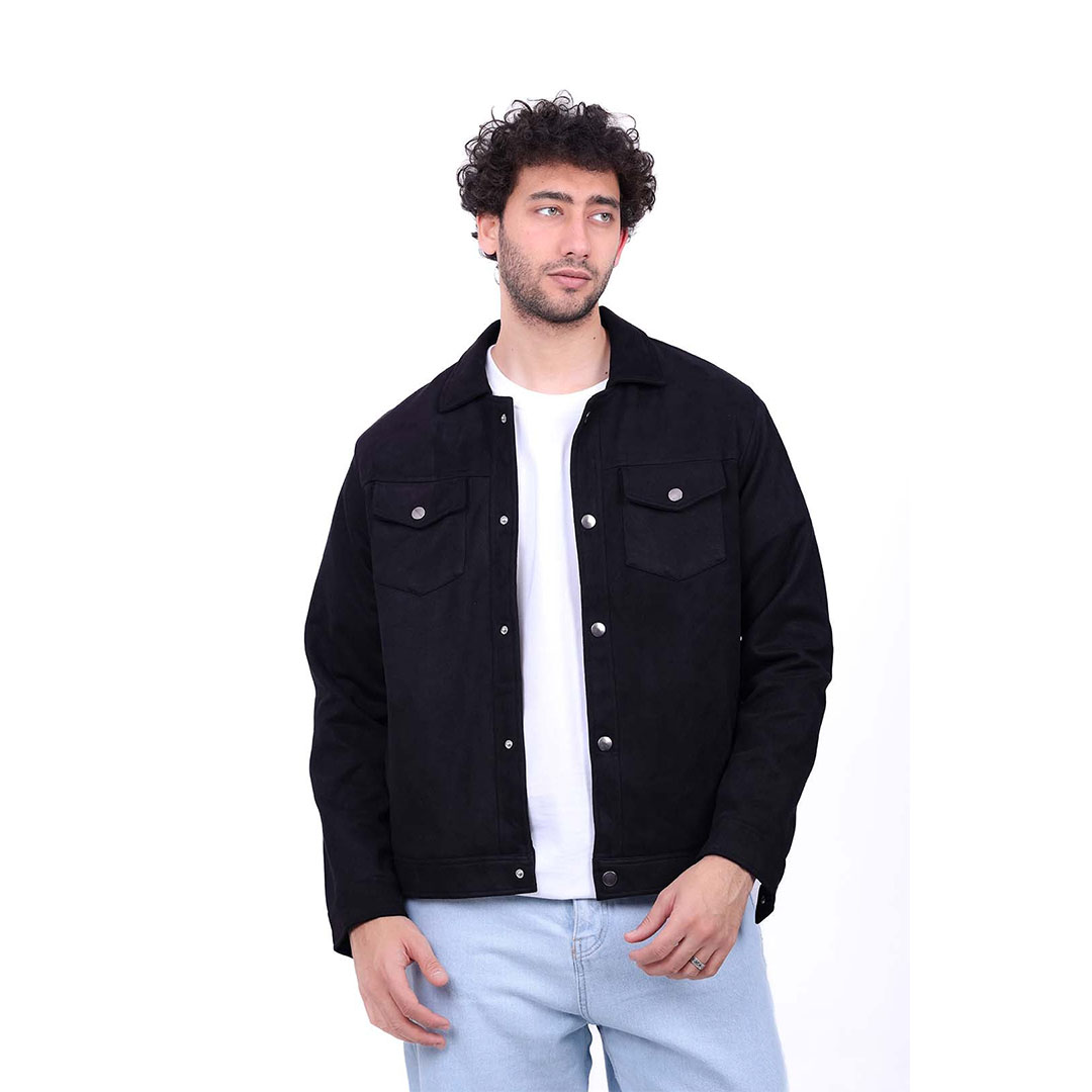 جاكيت سويدي بجيوب رجالي - أسود