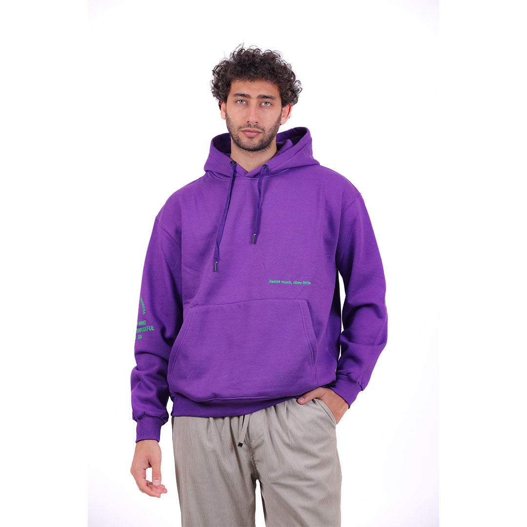 سويت شيرت ميلتون بغطاء رأس أوفر سايز مطبوع Resist Much - موف