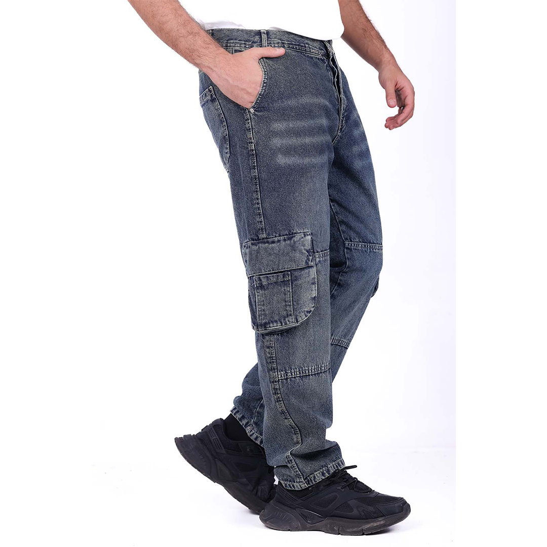 بنطلون جينز كارجو مع خياطة مزدوجة AY - زيتي