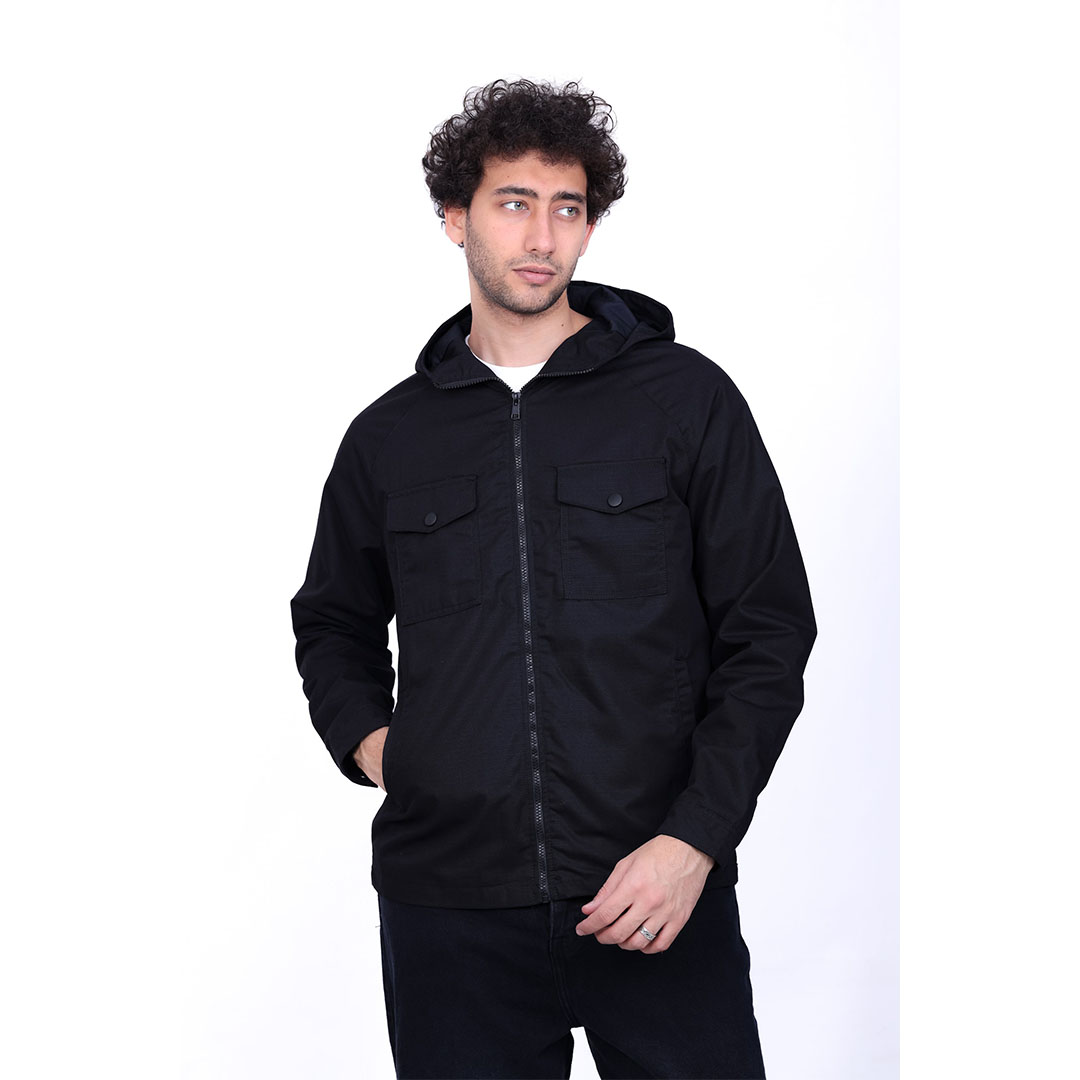 جاكيت بومبر جبردين بغطاء رأس وجيبين رجالي - 6004