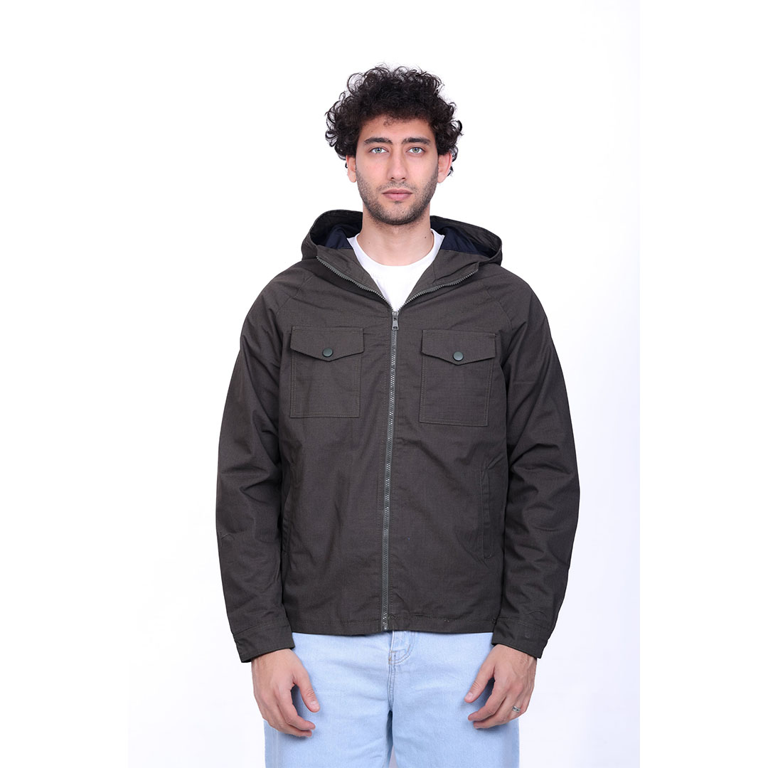 جاكيت بومبر جبردين بغطاء رأس وجيبين رجالي - 6010