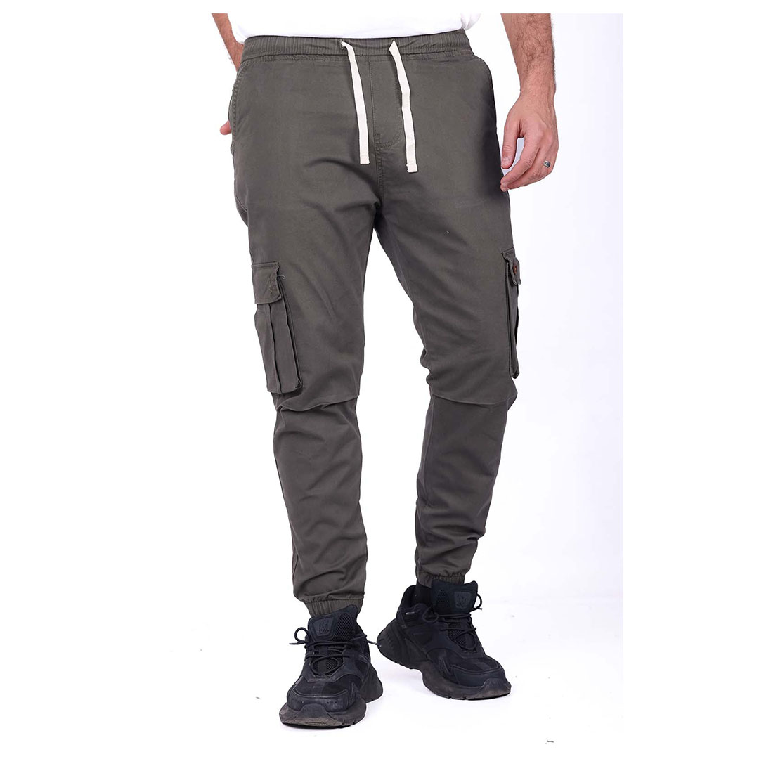 بنطلون كارجو جوجر جبردين مع جيوب - زيتي