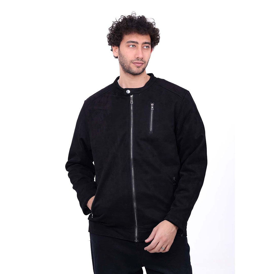 جاكيت سويدي بسوستة رجالي - أسود