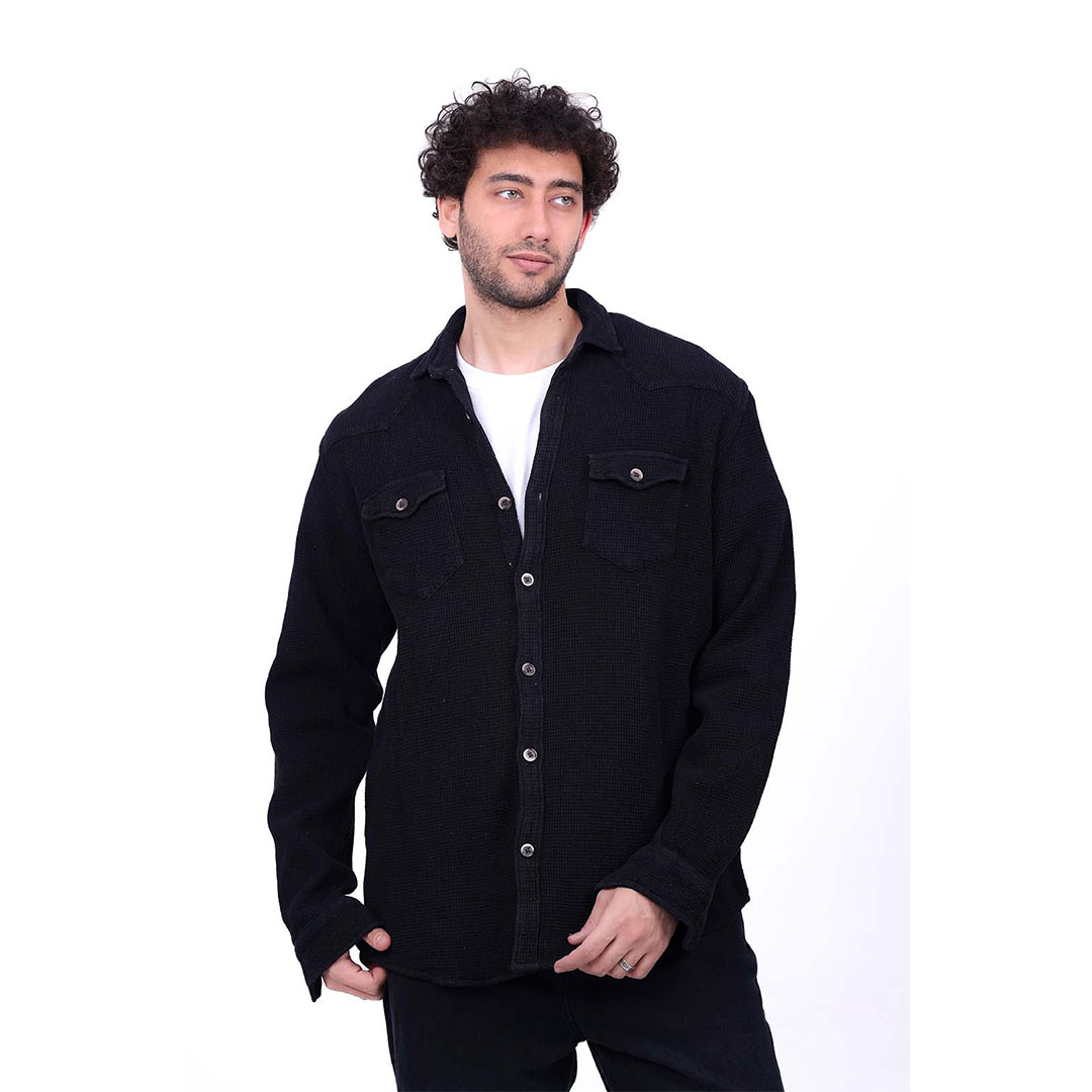 قميص من قماش وافل بجيوب رجالي