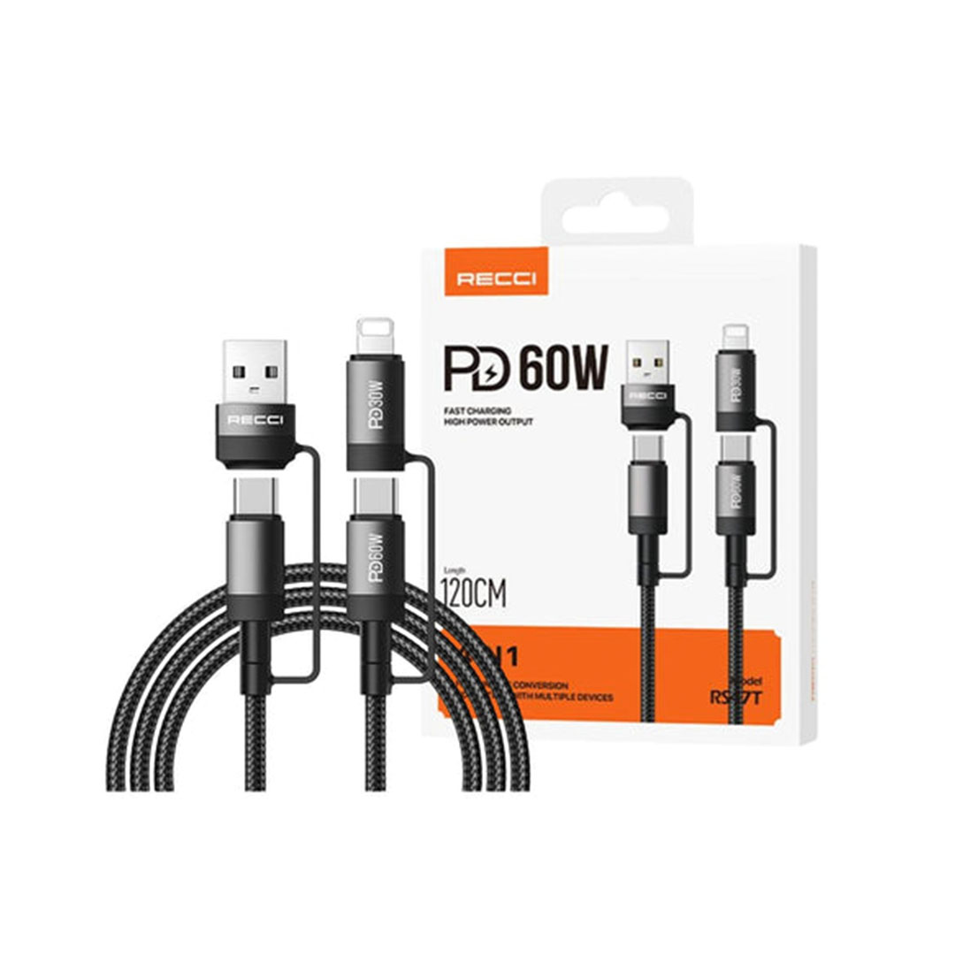 كابل شحن سريع 4 في 1 ريتشي - 120 سم - 60 وات - RS47T