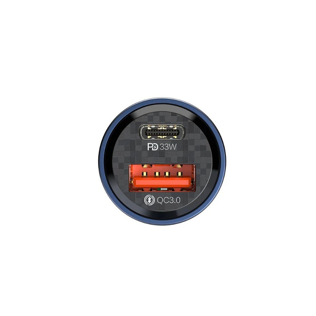شاحن سيارة - ريتشي - RCC-N17 بقوة 33 واط، منفذين (USB-C PD + USB-A QC 3.0)، تصميم شفاف
