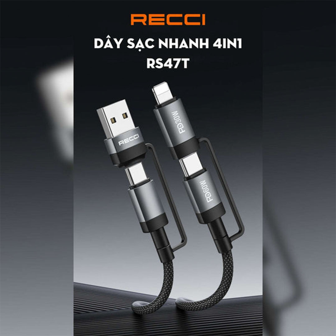 كابل شحن سريع 4 في 1 ريتشي - 120 سم - 60 وات - RS47T