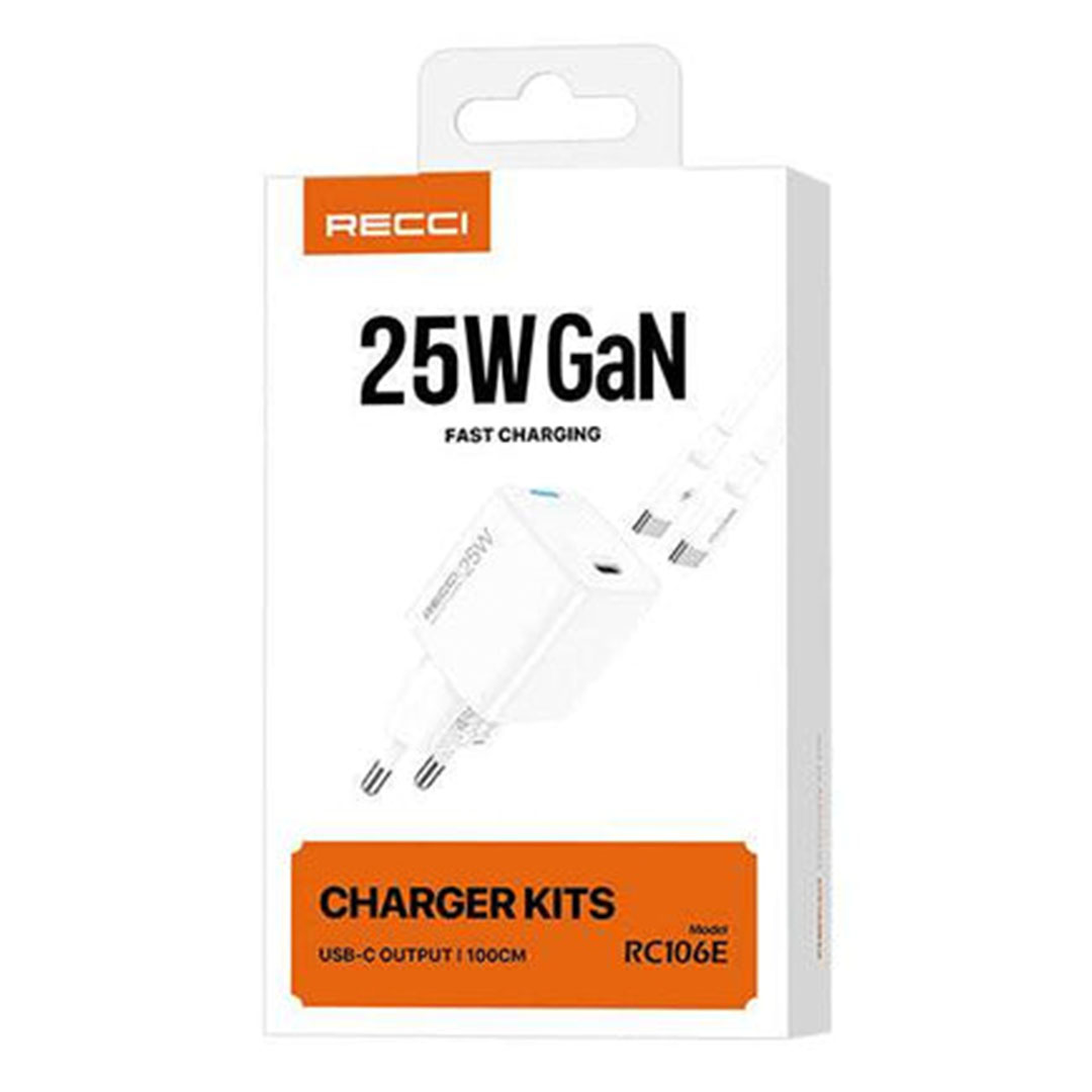 شاحن سريع بمخرج وكابل Type-c من ريتشي - 25 وات - ابيض -