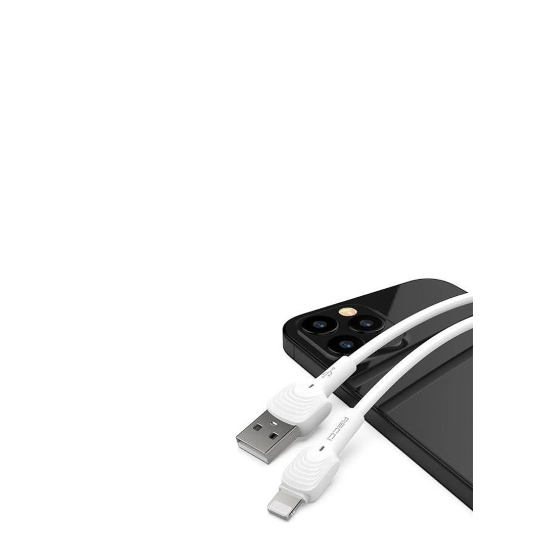 كابل شحن وناقل بيانات Lightning - Recci - RTC-N26L، يدعم الشحن السريع 2.4A - 100 سم - أبيض