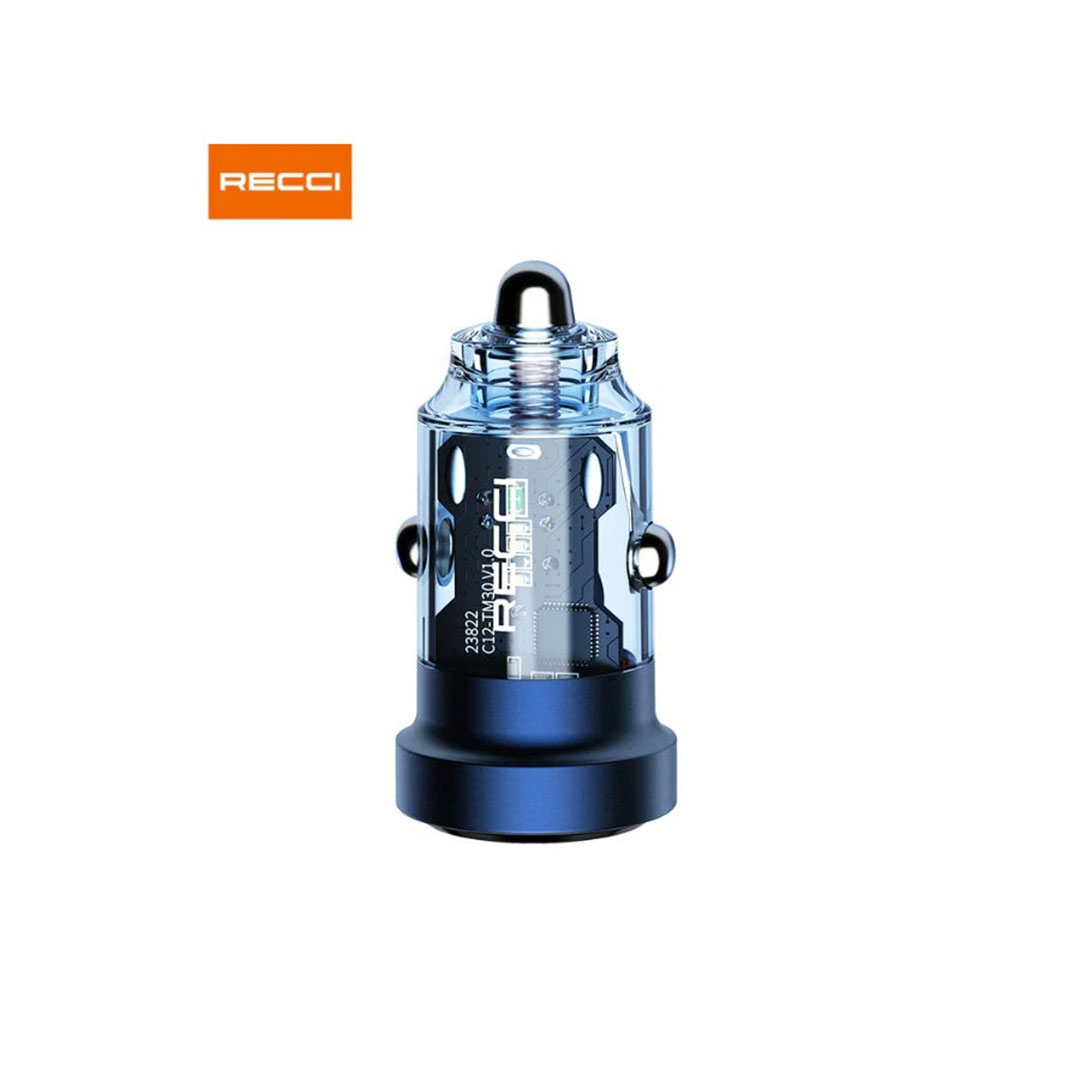 شاحن سيارة - ريتشي - RCC-N17 بقوة 33 واط، منفذين (USB-C PD + USB-A QC 3.0)، تصميم شفاف