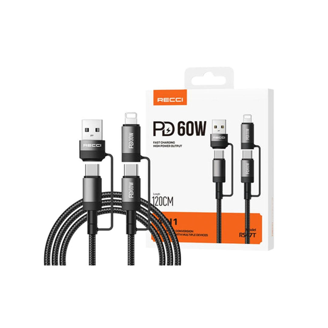كابل شحن سريع 4 في 1 ريتشي - 120 سم - 60 وات - RS47T