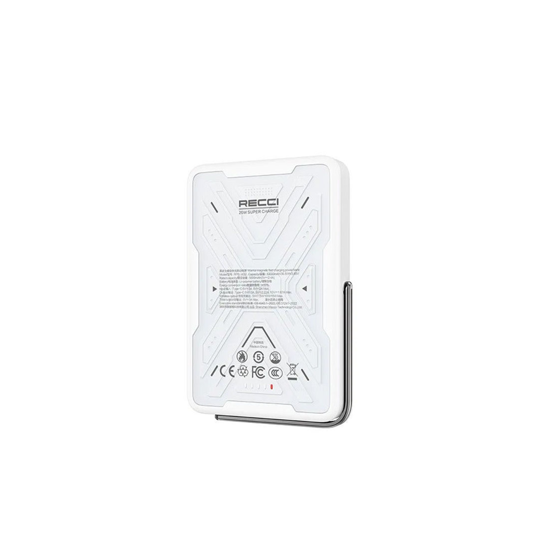 باور بانك سلسلة وورير - ريتشي - RPB-W32 - سعة 10000 مللي أمبير - شحن سريع PD 20 واط - شحن لاسلكي 15 واط - حامل مدمج