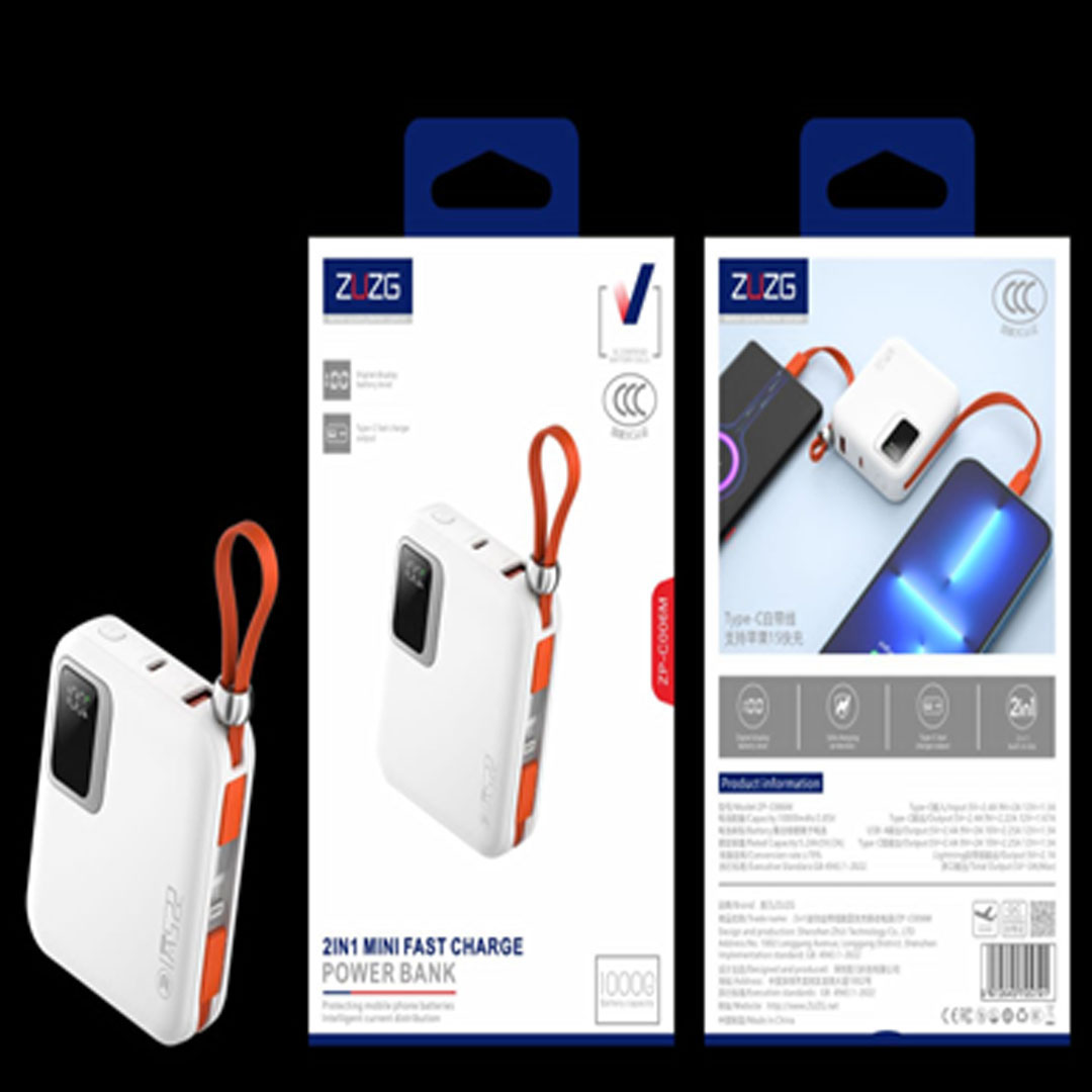 باور بانك سريع زوزج 2 في 1 - 10000 أمبير - 22.5 وات - ZP-C006M