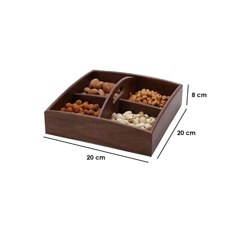 طبق تسالي - 4 خانات - بني