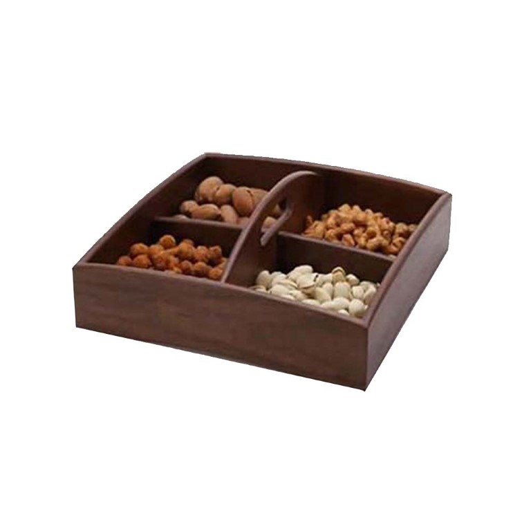 طبق تسالي - 4 خانات - بني