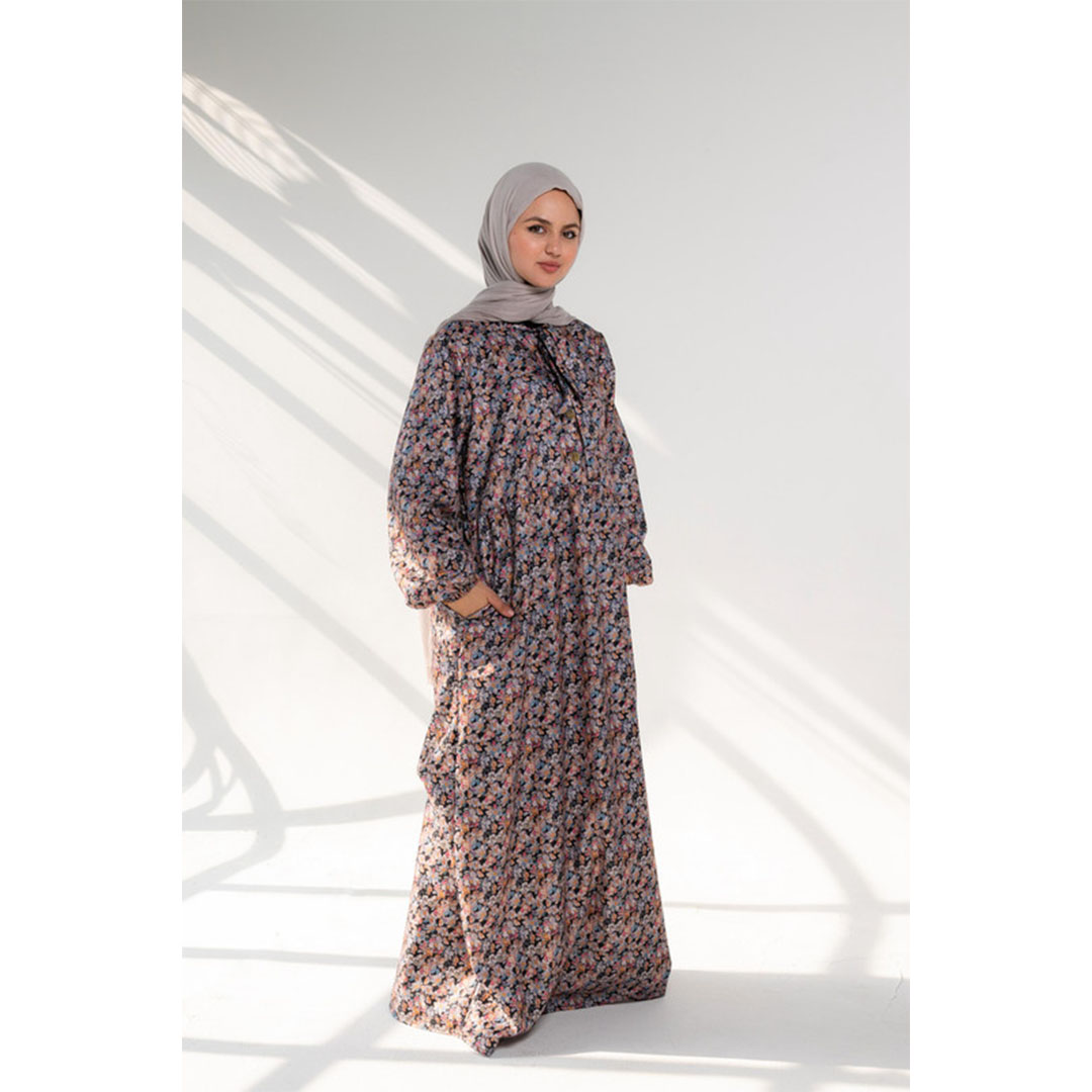 فستان حريمي طويل بكم منفوش