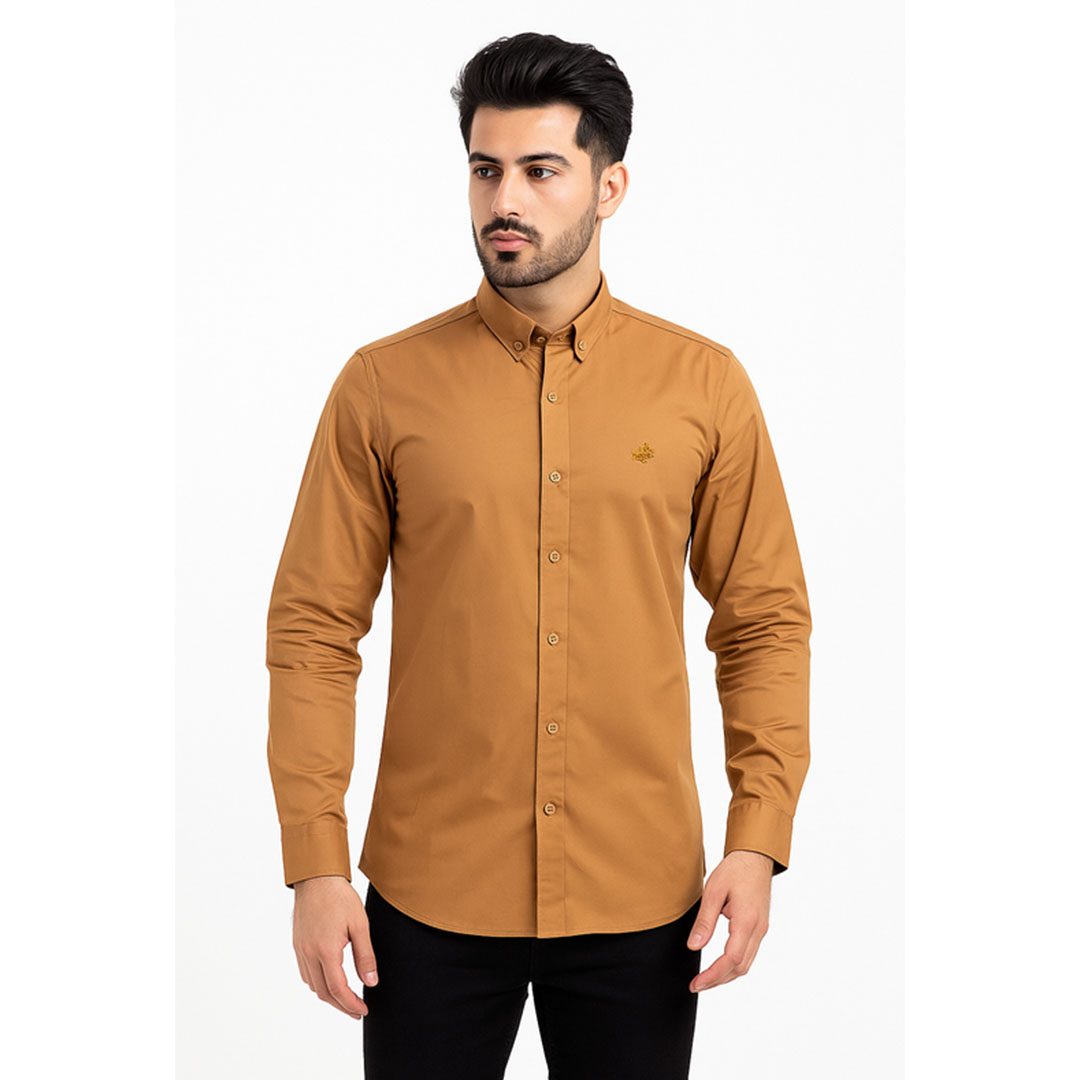 قميص رجالي ليكرا قطن ساده كاجوال كم طويل