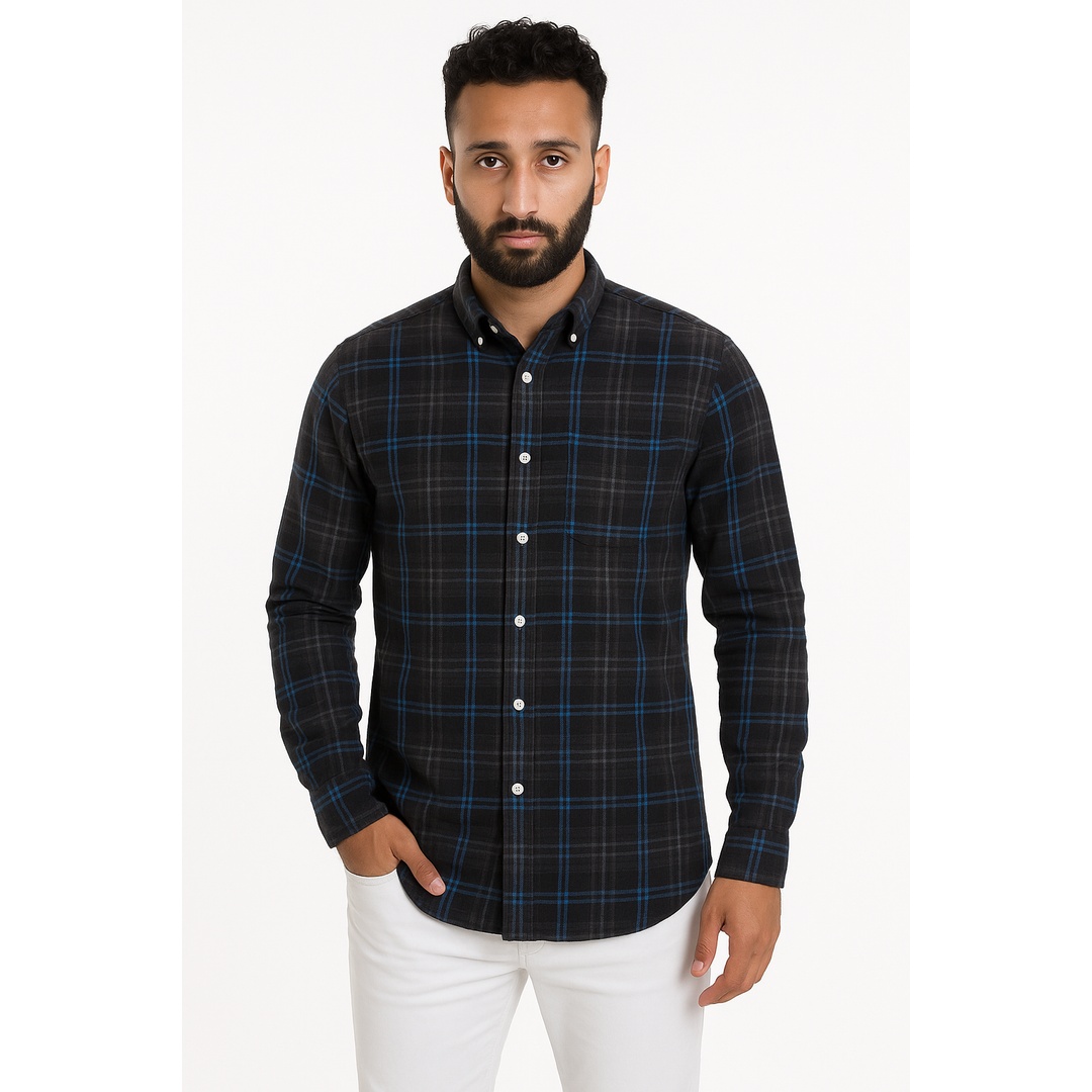 قميص رجالي قطن كاجوال كم طويل