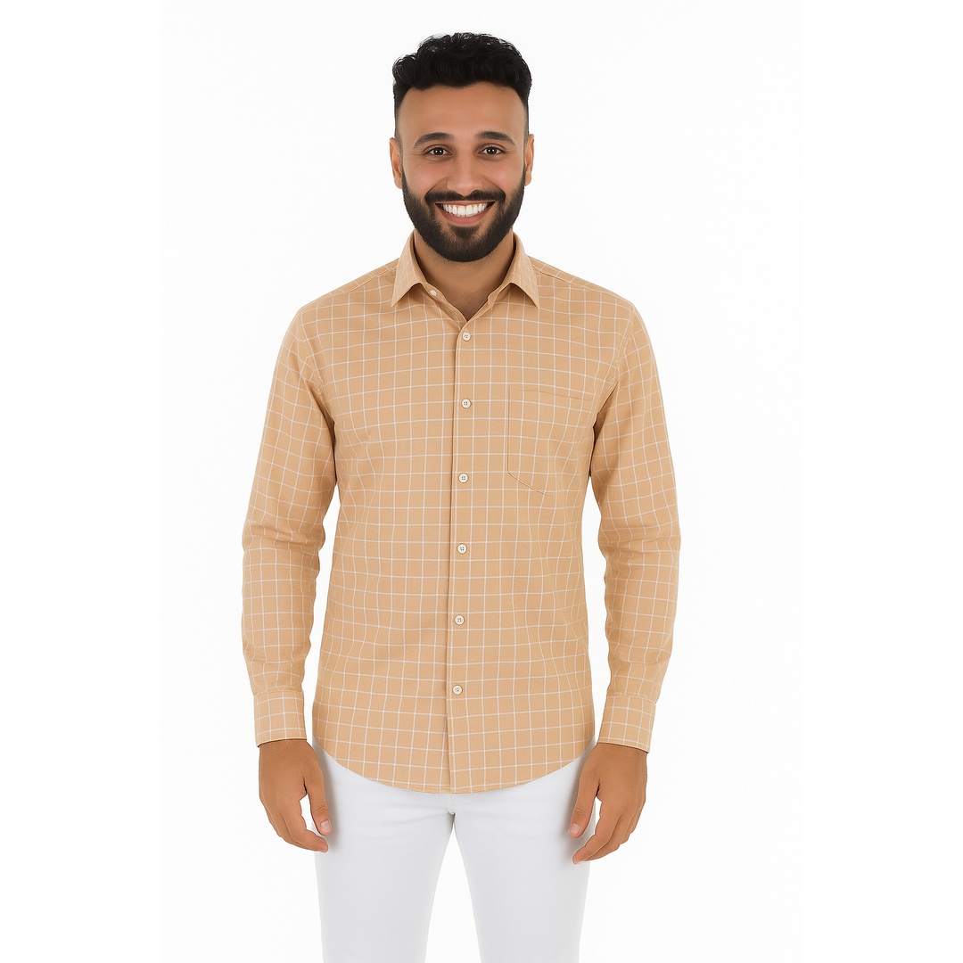 قميص كم طويل رجالي قطن منقوش