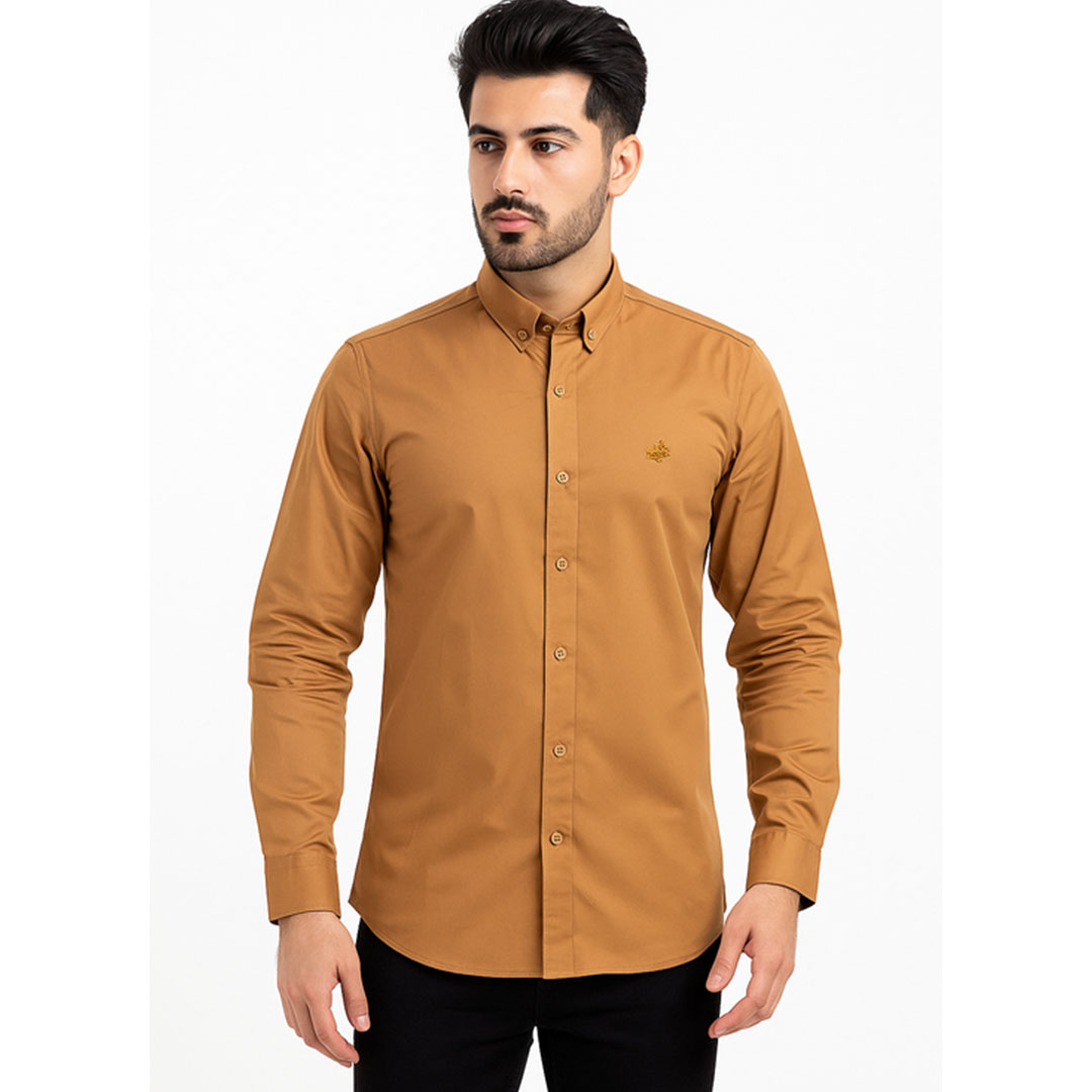 قميص رجالي ليكرا قطن ساده كاجوال كم طويل