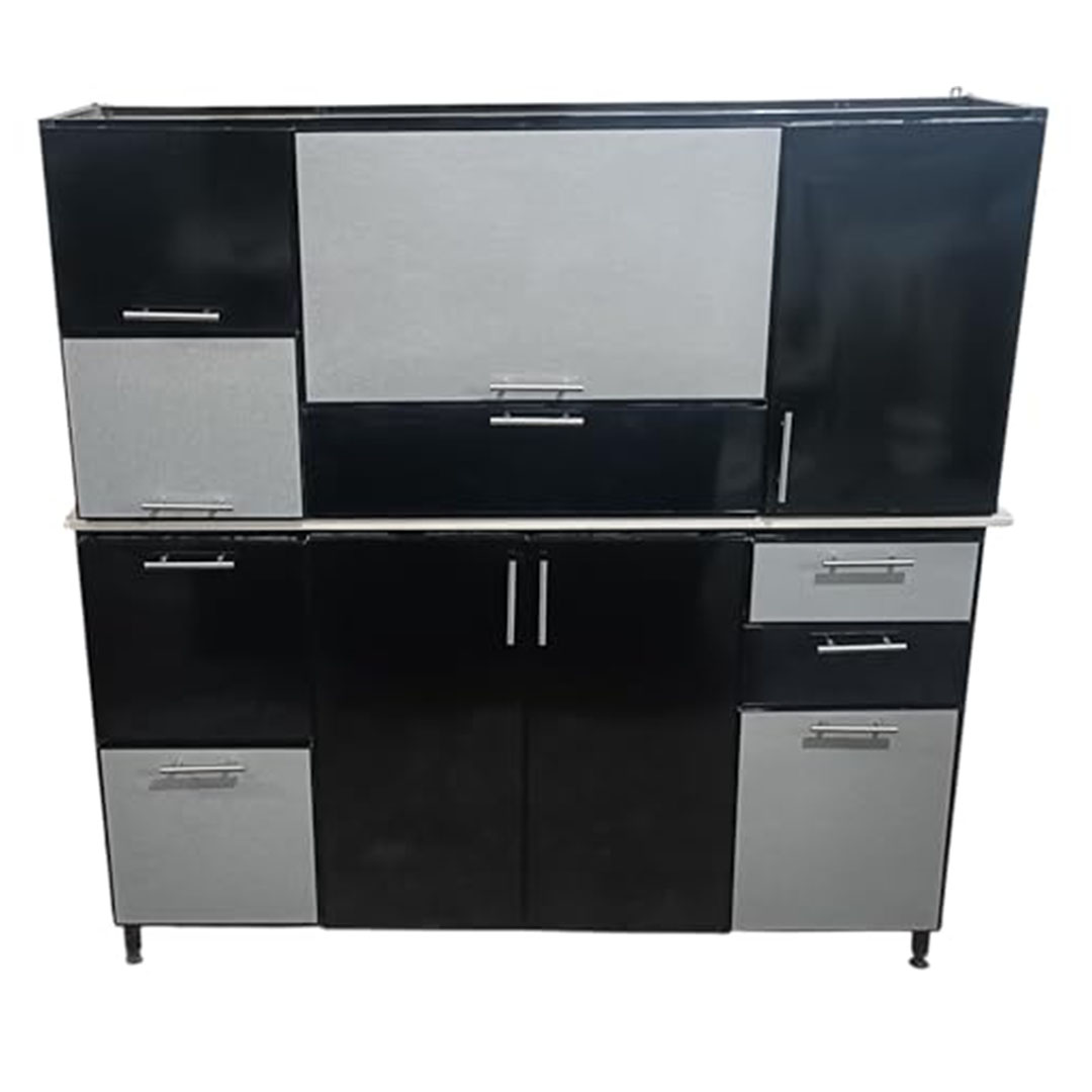 مطبخ ألوميتال قطعتين - 160 سم - أسود/فضي