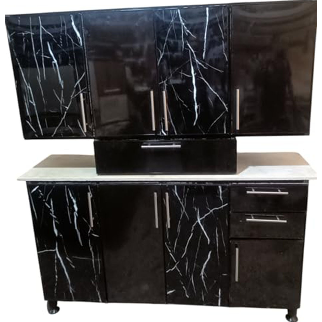 مطبخ ألوميتال - 160 سم - أسود × ماربل