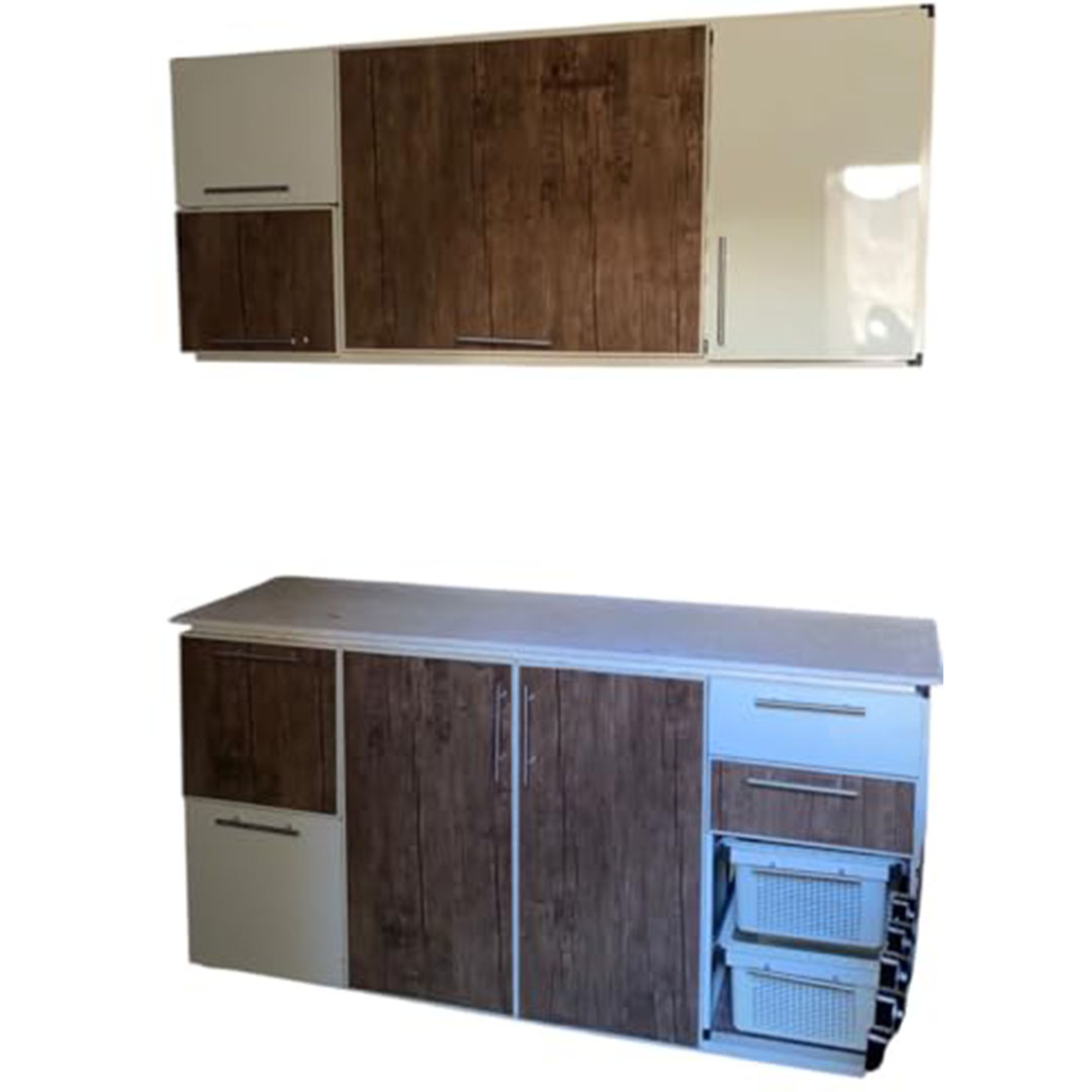 مطبخ ألوميتال مع 2 تربو - 160 سم - بني/بيج