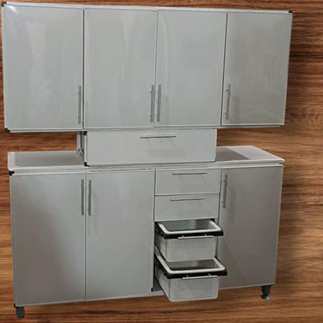 مطبخ ألوميتال مع 2 تربو داخلي - 160 سم - بيج