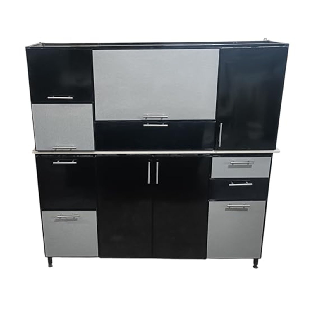 مطبخ ألوميتال قطعتين - 160 سم - أسود/فضي