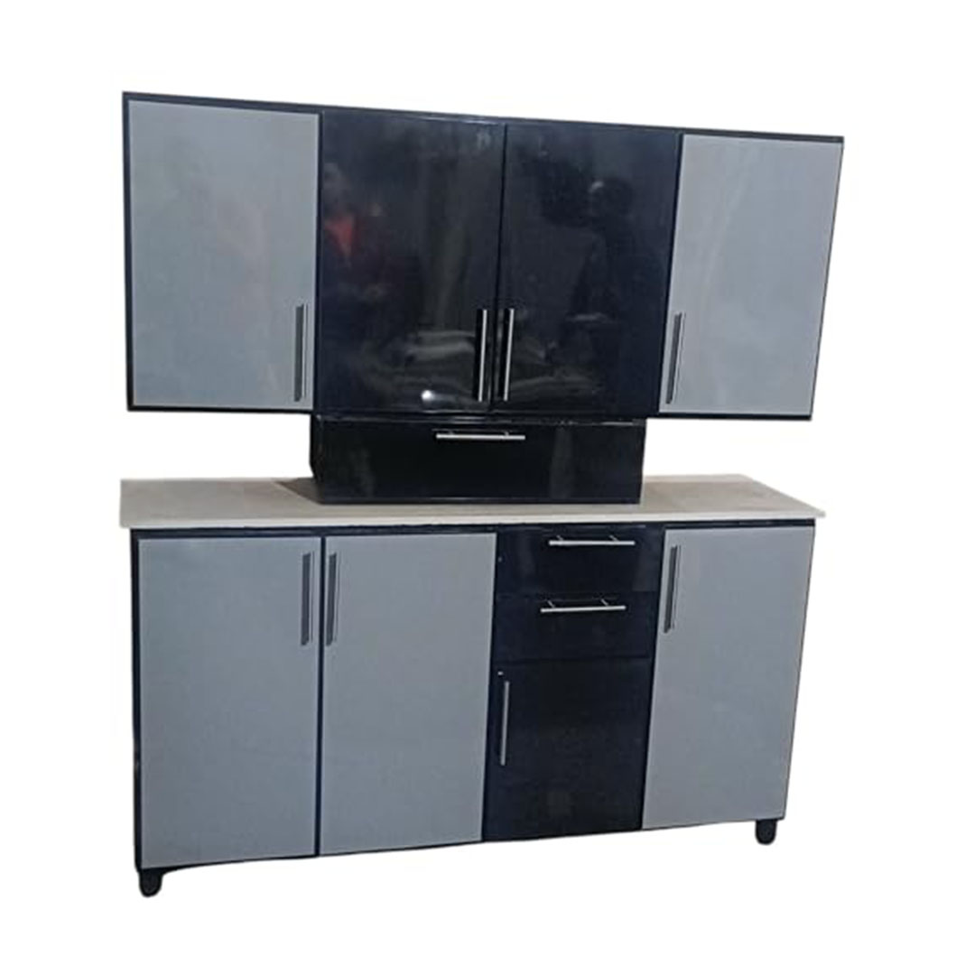 مطبخ ألوميتال قطعتين - 160 سم - رمادي/أسود