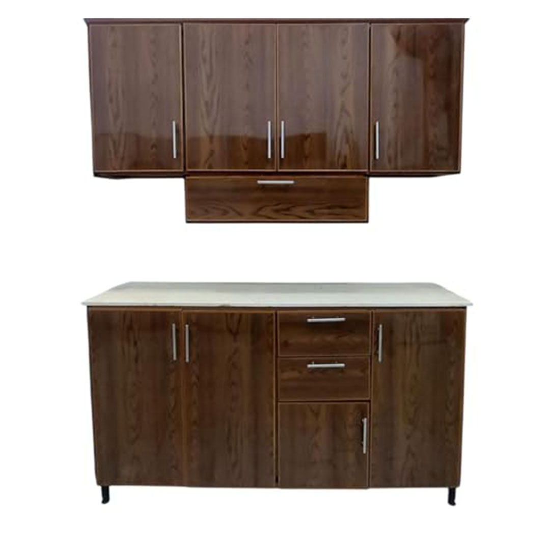 مطبخ ألوميتال قطعتين - 160 سم - بني