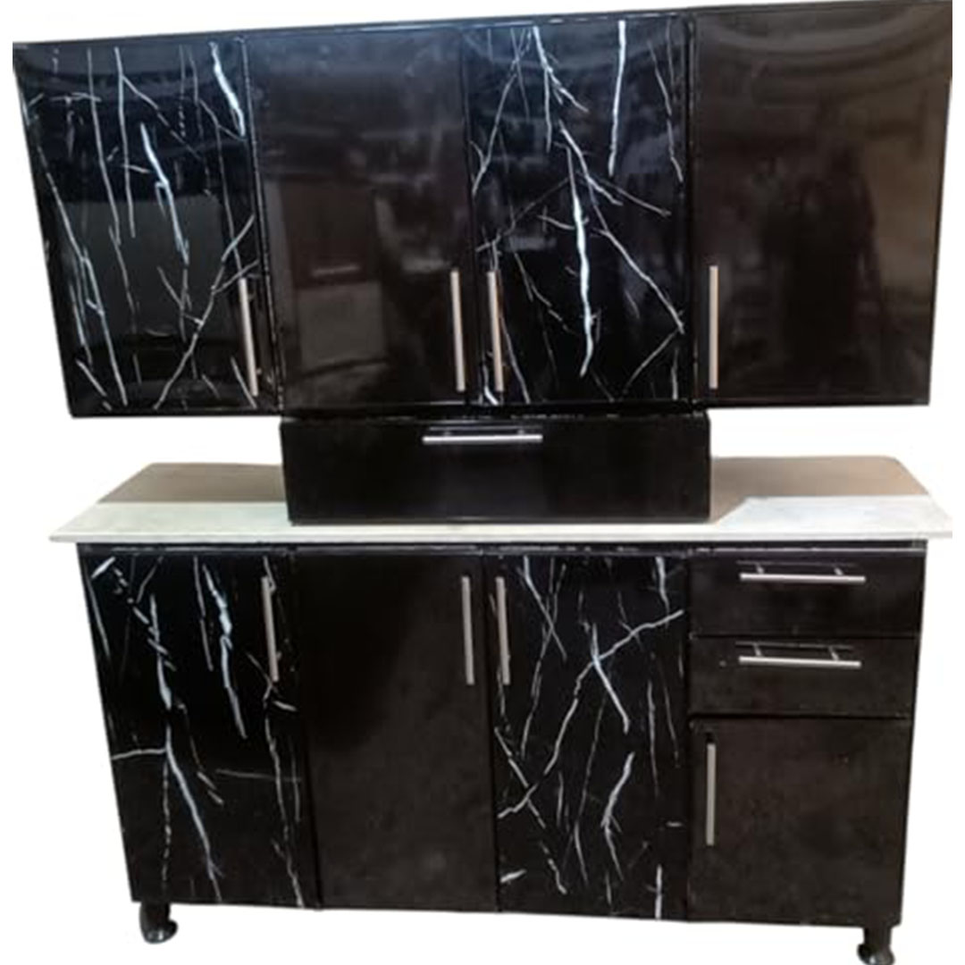 مطبخ ألوميتال - 160 سم - أسود × ماربل