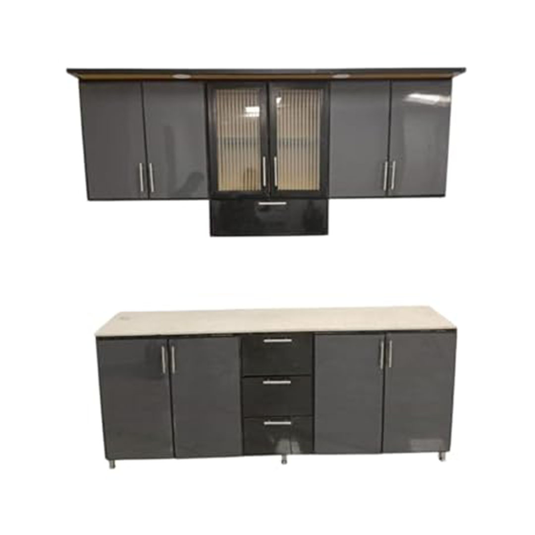 مطبخ ألوميتال قطعتين - 2 متر - رمادي زجاجي